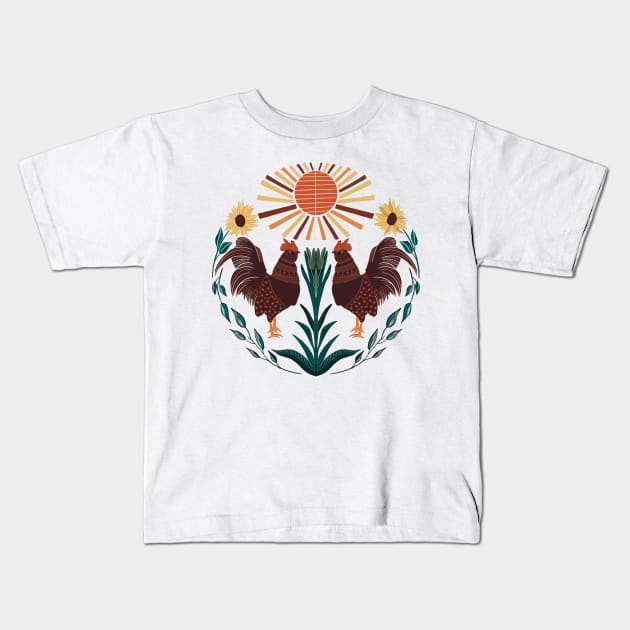 Folk Art Rooster Design Kids T-Shirt by Suneldesigns